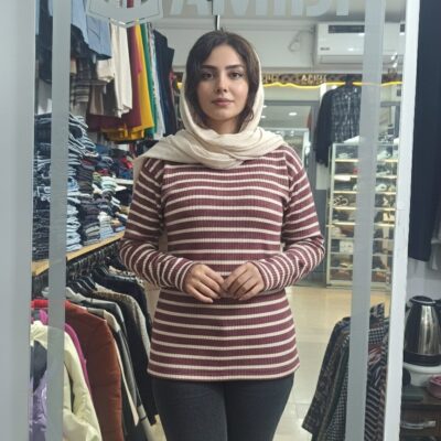 بلوز آستین بلند کشی راه راه آلبالویی