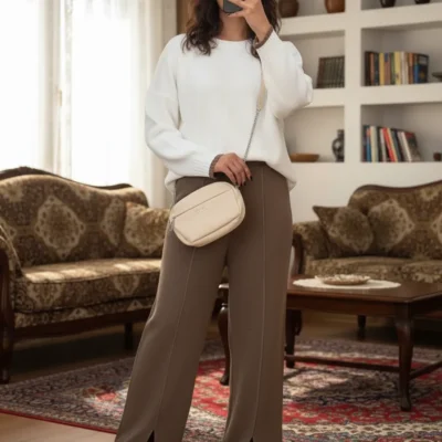 ست بافت بلوز و شلوار چاکدار